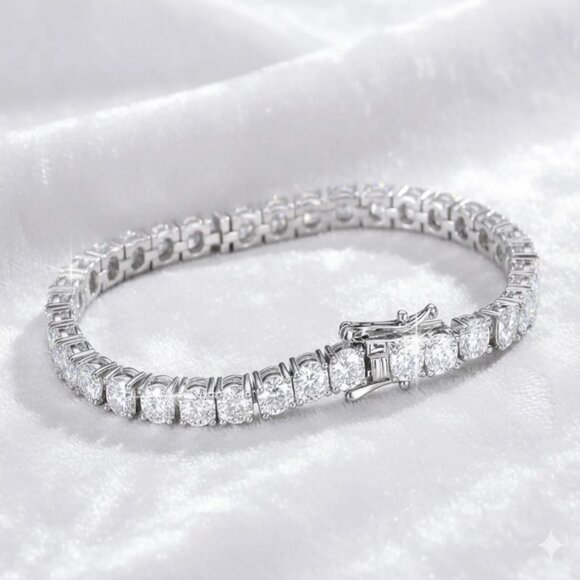 Diamond Tennis Bracelet, Exquisite Tennis Chain Inlaid with Synthetic Zirconia - Picture 3 of 7